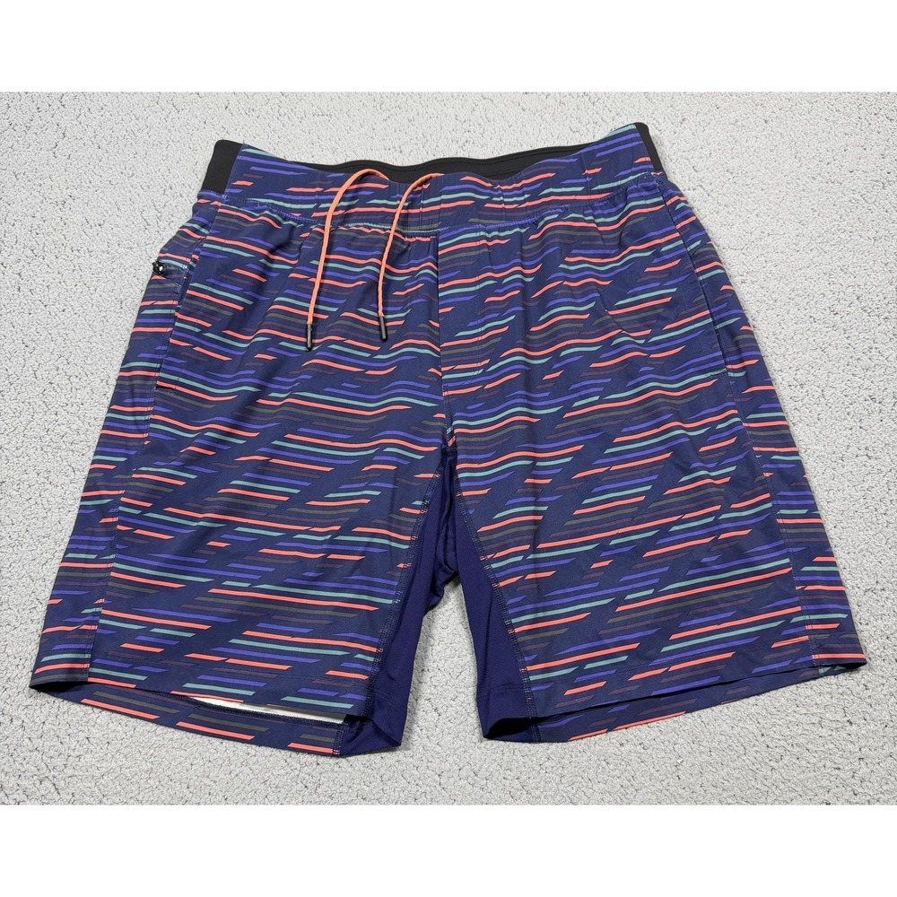 Lululemon Shorts Mens XL Blue Striped Lined Running 9 Inseam Athletic Gym